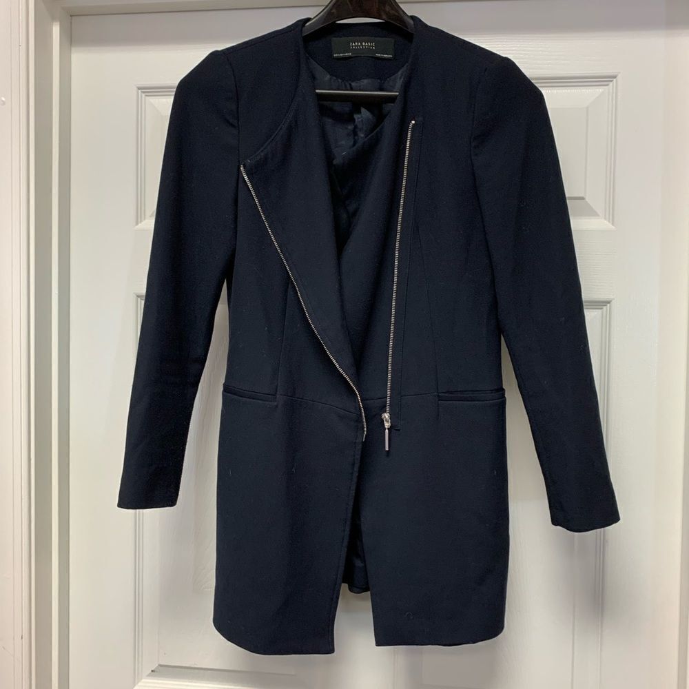 Zara Basic Blue/Black Cross Zipper Jacket sz M EUC
